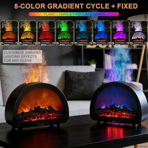 Holwim Fireplace Flame Essential Oil Diffuser - 7 Color Ultrasonic Aromatherapy Humidifier with 7-Mode Running Lights, Rem...