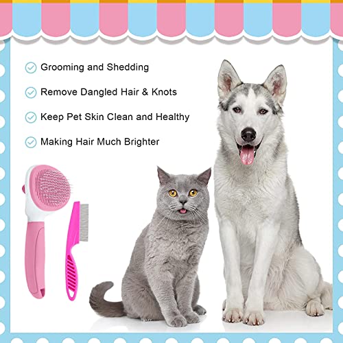 Cat Brushes for Indoor Cats, Dog Brush for Shedding with Metal Cat Comb, Self Cleaning Pet Hair Brush with Release Button ...