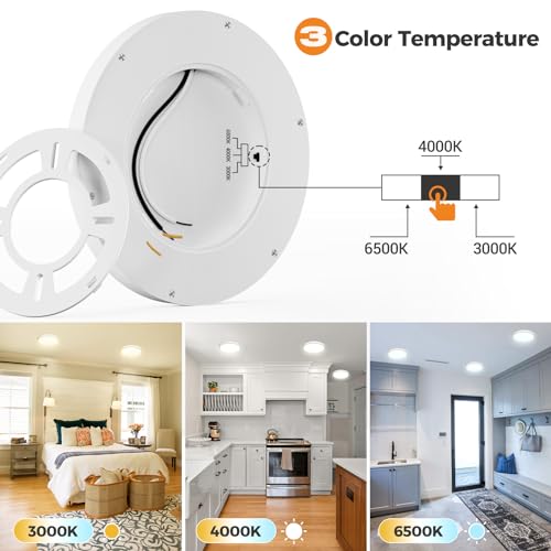 Flush Mount Ceiling Light Fixtures - 3000K-4000K-6500K & 100W Equivalent Flat Led Lights for Room Ceiling,7.5Inch Ultra Th...