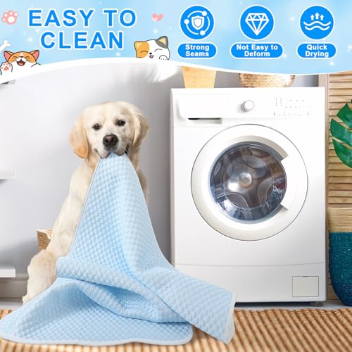 Fanfanwin 4 Pack Dog Cooling Mat 39" x 28" Summer Pet Self Cooling Mat and Sleeping Pad with Storage Bag Blue White Pet Pa...
