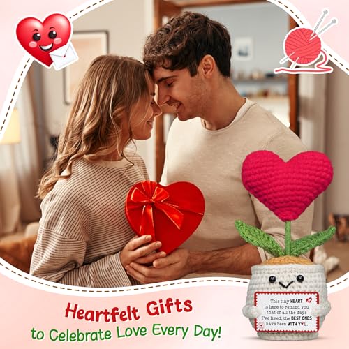 OASSIE Anniversary Couple Gifts for Women Men - Heart Flower Pot Crochet - Romantic Anniversary Wedding Mothers Day Birthd...