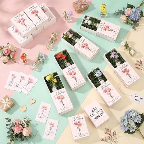 VioraWhite 12 Sets Thank You Gifts for Women Mother's Day Bulk Gifts Include Mini Glass Vase with Flower Floral Cards and ...