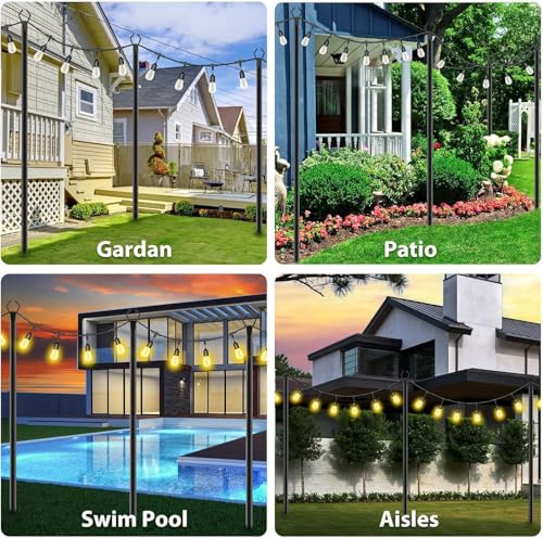 AILBTON 10Ft String Light Poles 4 Pack,Light Poles for Outside Lights,Outdoor with Fence Brackets Hanging Lights,Metal Sta...