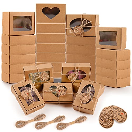 Moukiween 32 PCS Brown Soap Boxes for Homemade Soap, 3.54 X 2.36 X 1.18 Inch Soap Packaging Gift boxes with Window, Small ...