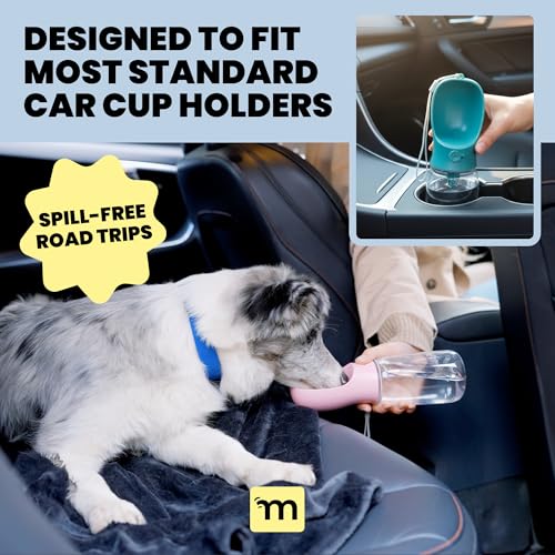 MalsiPree Leak-Proof Portable Dog Water Bottle for Travel - 19 oz, with Pink Bowl - Food Grade Plastic - Dog Bowls - Puppy...