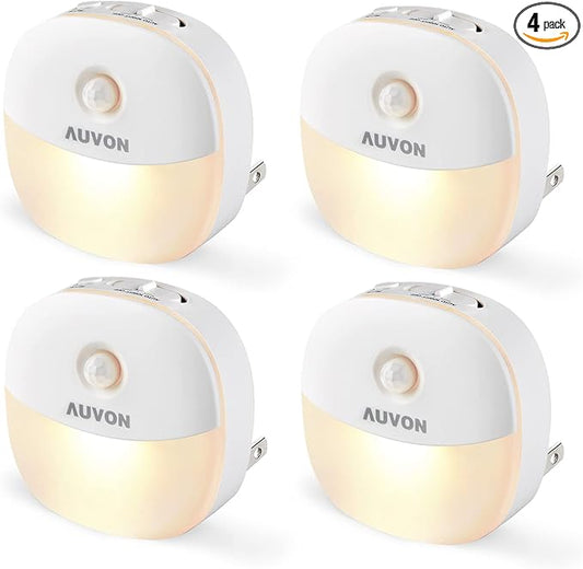 AUVON Plug in Night Light with Motion Sensor and Dusk to Dawn Sensor, Mini Warm White LED Nightlight with 1-50 lm Adjustab...
