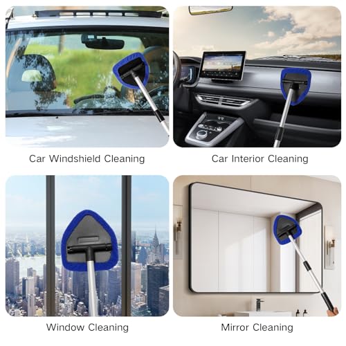 Qydipclin 11pcs Windshield Cleaner Tool, Car Window Cleaning Wash Kit with 6 Reusable Microfiber Pads 2 Spray Bottles and ...