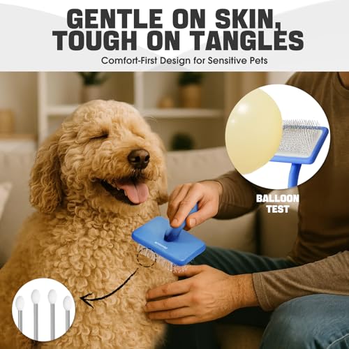 Bonteck Dog Slicker Brush for Dogs Grooming Kit 4PCS | Large Dog Brush for Goldendoodles Poodles Doodles | Long Pin Haired...