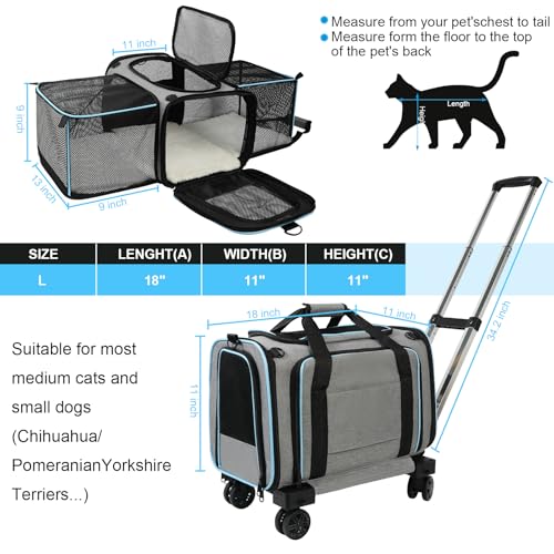 Pet Carrier Airline Approved, Expandable Pet Cat Carriers with Wheels for Dogs, Airline Approved Cat Dog Carrier, TSA Appr...