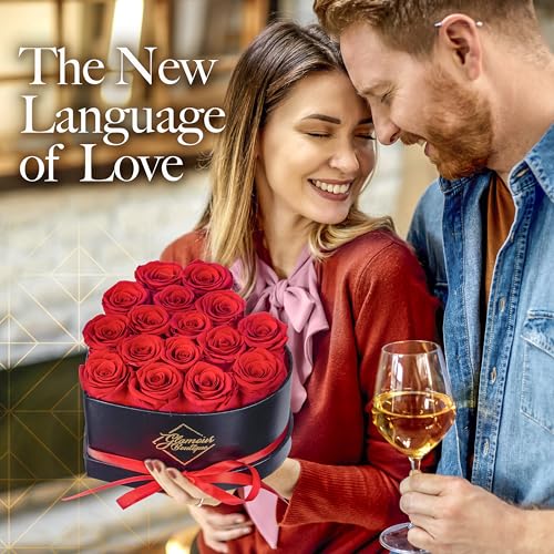GLAMOUR BOUTIQUE 16 Flower Forever Heart Shape Box, Eternal Preserved Roses Gift for Her, Lasting Flowers, Romantic Floral...