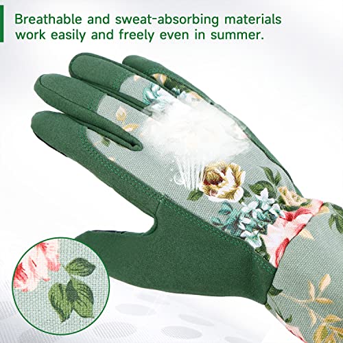 WANCHI Gardening Gloves for Women, Comfortable Floral Long Sleeve Garden Gloves for Gardening and Outdoor Work, Durable Le...