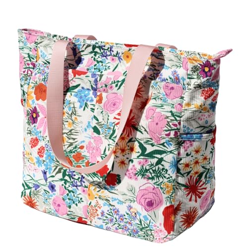 ESVAN Original Floral Tote Bag Large Shoulder Bag with Multi Pockets for Gym Travel Beach Daily Bags