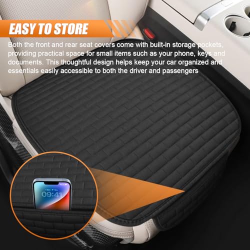GAOLAOSY Car Front Seat Cover, Breathable Linen Automotive Seats Cushion, Anti-Slip Vehicle Seat Pad with Storage Pocket, ...