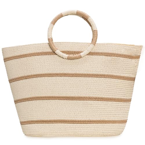 TOFUNTOY Beach Bags for Women Straw Tote Bag Summer Beach Bag Large Woven Straw Tote for Vacation Holiday