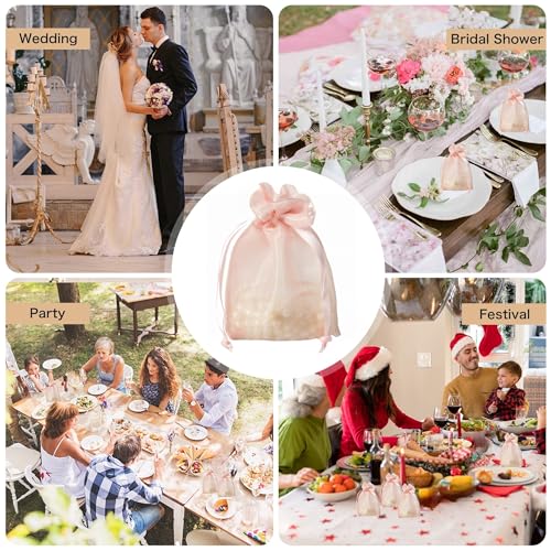 QIANF 20 Pcs Pink Small Organza Bags 4X6 inch for Wedding Favors with Drawstring, Mini Mesh Gift Bags Jewelry Pouch for Ca...