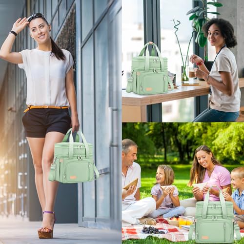 MAPLELILY Lunch Box for Men Women - Double Deck Insulated Lunch Bag, Large Leak Proof Tote Cooler, Wide Open Dual Compartm...