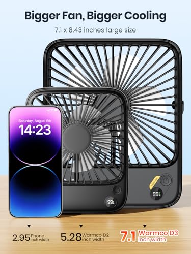 Warmco 10000mAh Portable Travel Fan 7-inch, Max 24H Runtime, Ultra-thin Quiet Rechargeable Battery Operated Desk Fan with ...