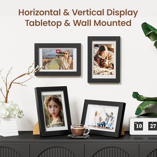 5x7 Picture Frame Set of 5,Display 4x6 Pictures with Mat or 5x7 without Mat, Black 4x6 Photo Frames Tabletop or Wall Mount...