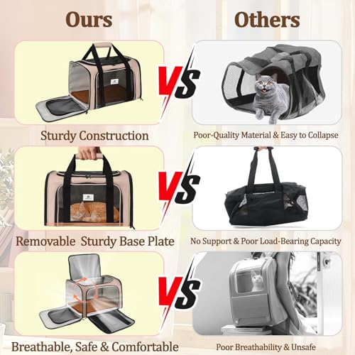 DSDCDJ Cat Carrier Dog Carrier - Soft-Sided Cat Carrier with Plush Pad & Cooling Mat, Easy-Load 4-Side Zipper & 3-Side Mes...