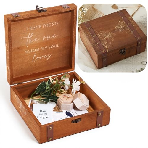 Teecyhooo Wedding Keepsake Box for Couples Mr and Mrs Wooden Memory Storage Boxes PU Leather Studs Rustic for Bride Groom ...