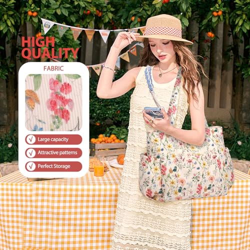 Corduroy Tote Bag for Women,Large Capacity Cute Tote Bags With 6 Pockets,Crossbody Shoulder Handbag for Work Travel Gym