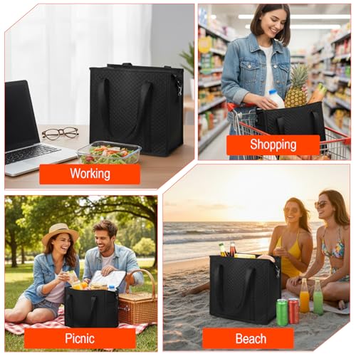Afcabakila 4 PCS Insulated Grocery Bags, Reusable Thermal Cooler with Zipper for Food Shopping, Travel, Beach, and Picnic,...