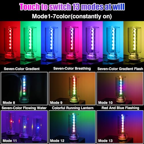 2PCS 13 in 1 USB Car Light, Plug in USB Interior Car Lights, Touch Control Mini Glass Bottle Night Lamp with 13 Modes & 7 ...