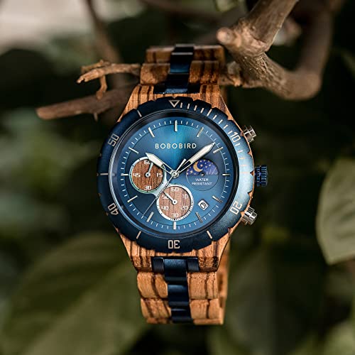 2win Mens Personalized Engraved Wooden Watches Fashion Multifunction Custom Watch Birthday Anniversary Wood Watches for Hu...