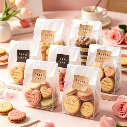 LOKQING Cellophane Treat Bags Cookie bags for Packaging Clear Gift Bag with Stickers for Cookies,Candy,Chocolates,Mothers ...