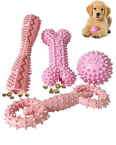 Cdyzqikm 4 Pack Puppy Teething Toys Dog Durable Chew Toys Soft Rubber Toy Dog Teeth Cleaning Toothbrush Toy Cute Interacti...