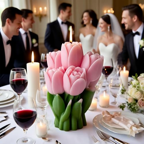 Blossoming Tulip Scented Candle,7 Pink Delicate Floral Scented Soy Wax, Romantic Home Decor for Valentine's Day Gifts, Wed...