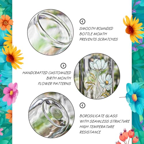SUROQUE Birth Month Flower Iced Coffee Glass Cup 16oz Custom Tumbler Birthday Gifts Personalized Gifts for Women, Teacher...