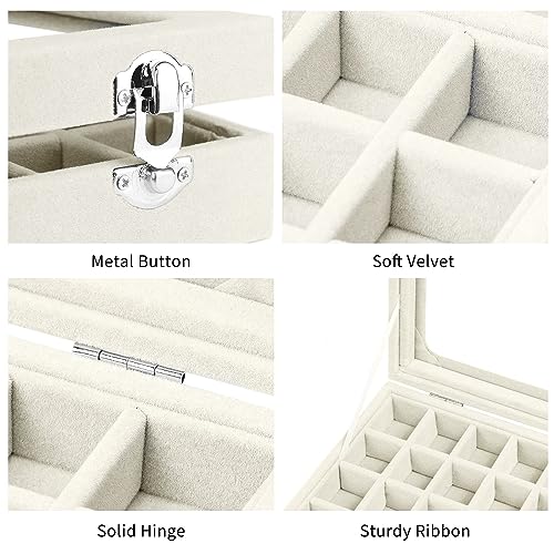 EONGOA Velvet Jewelry Box 24 Grid Jewelry Earrings Display Organiser Box Ring Tray Holder Earrings Storage Case for Girls ...