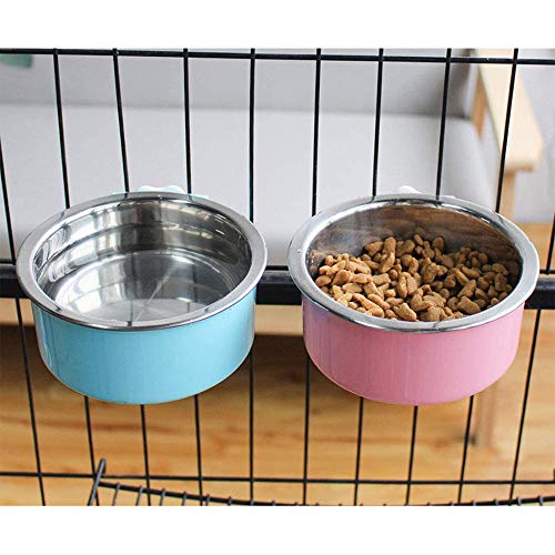 QIYADIN Stainless Steel Removable Pet Food Bowl, Anti-overturn Water Feeder Container, Suitable for Small Dog/Cat/Rabbit, ...