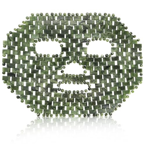 ZOOFOX Jade Facial Mask, 100% Natural Jade Facial Cooling Mask for Hot and Cold Therapy,Green Stone Full Face Mask for Sel...