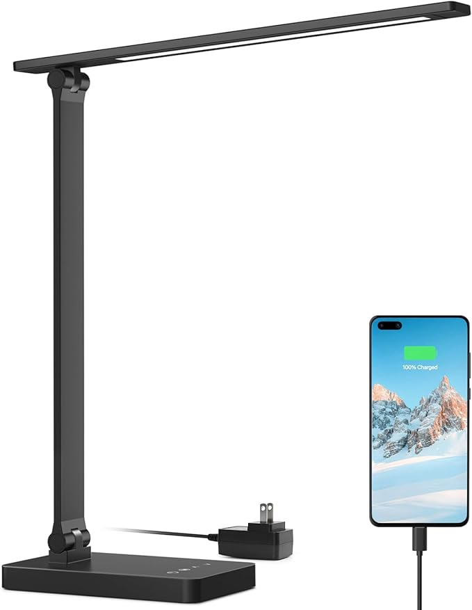 Lepro LED Desk Lamp with USB Charging Port,650LM Dimmable Home Office Touch Control Reading Table Lamp,5 Color Modes with ...