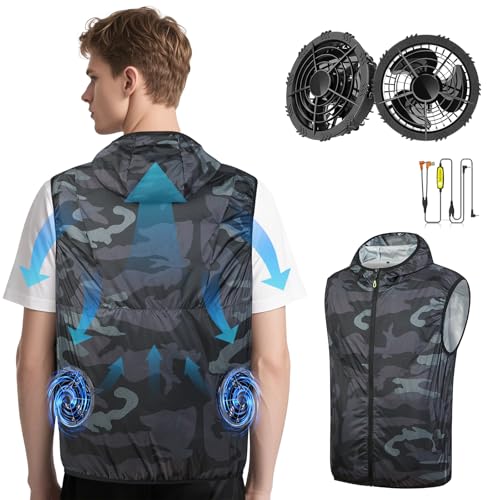 THEKUKU Cooling Vest for Men with 2 Fans, Air Conditioner Clothes, 12V 360° Air Supply Cooling Jacket, UV Protection Cooli...