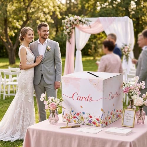 OurWarm White Wedding Card Box, Floral Paperboard Gift Card Box for Party Wedding Reception Decorations, Graduation Money ...