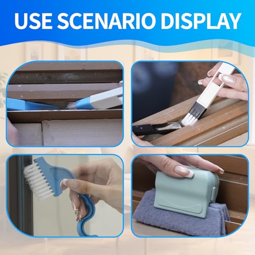 Window Track Cleaner Tool Set, 13 Pcs Magic Window Sill Cleaning Tools Kit with Groove Cleaning Brush for Door Tracks, Til...