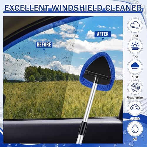 FoldTier 8 Pcs Car Windshield Cleaner Kits with Extendable Handle, 5 Microfiber Towel Pads, 1 Brush, 1 Empty Spray Bottle ...