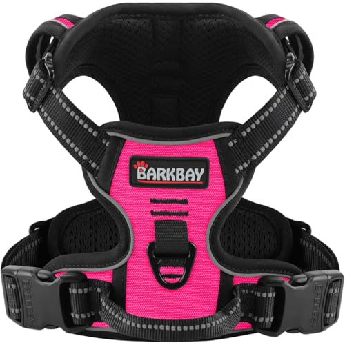 BARKBAY No Pull Pet Harness Dog Harness Adjustable Outdoor Pet Vest 3M Reflective Oxford Material Vest for PINK Dogs Easy ...