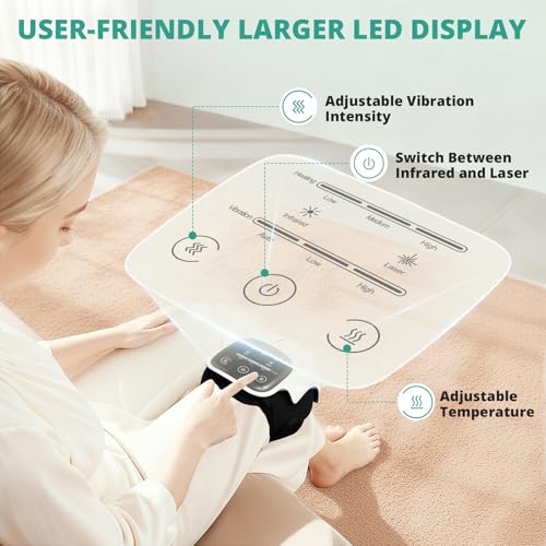 Medcursor Knee Massager, Cordless Heated Knee Massager with 3 Heating Levels, 3 Vibration Modes, LED Screen & Adjustable S...