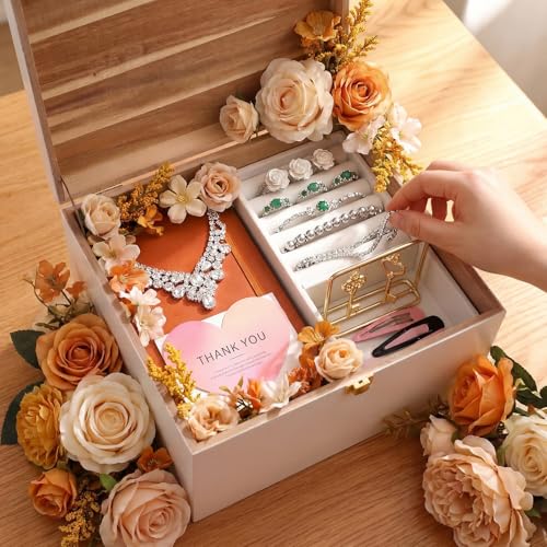 Novabright 3 Pack Memory Keepsakes Box Wooden Storage Box with a Hinged Lid Decorative Memory Treasure Chest Boxes Gift Id...