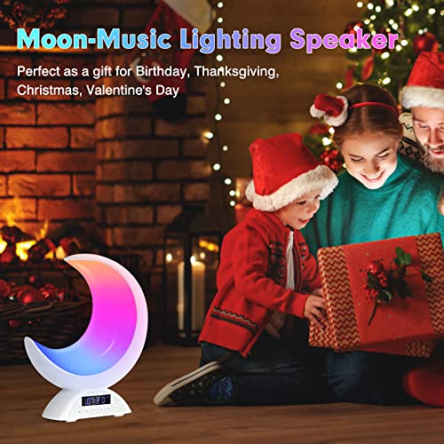 BRNEWO Moon Table Lamp with Time Alarm Clock, RGB Adjustable Light with Bluetooth, with Scene Mode and Music Mode, Warm Wh...