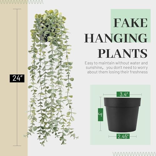 Der Rose 1Pcs Fake Plants Hanging Artificial Potted Faux Eucalyptus Plants for Modern Boho Farmhouse Bathroom Office Desk ...