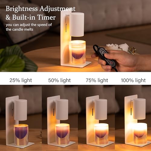 White Candle Warmer Lamp with Timer & Dimmable, Height Adjustable Flameless Candle Warmer for Jar Candles, 2 Bulbs Include...