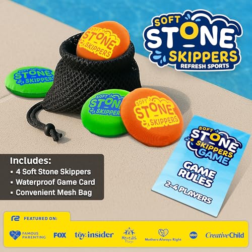 Soft Stone Skippers Game – Fun Pool Toys for Kids All Ages - 4 Pack Water Skipping Discs Set - Beach Games Easter Basket S...