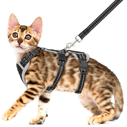 Cat Harness for Walking, Escape Proof Cat Harness and Leash Set with Reflective Strip, Adjustable Cat Leash Breathable Sof...