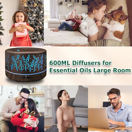 Diffusers for Essential Oils Large Room,600ml Essential Oil Diffusers for Home,Waterless Auto Off 7 Colors Changed 3 Mist ...