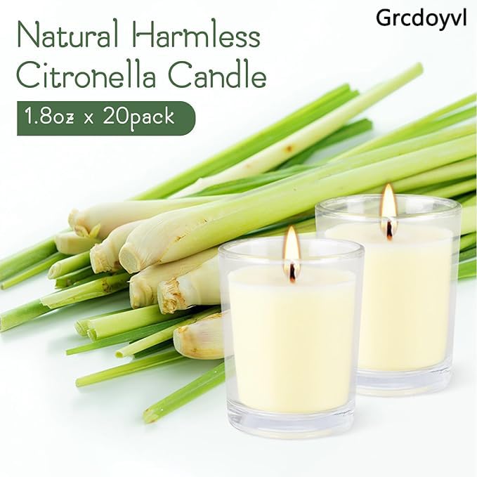 Set of 20 x 2.0 oz Votive Citronella Candles in Glass Cup Decorative Candle Yellow Citronella Tea Lights Indoor Outdoor Pa...